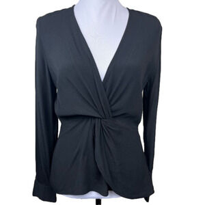 TOPSHOP Women’s Long Sleeve Plunge Neckline Knotted Tapered Waist Blouse Size 6